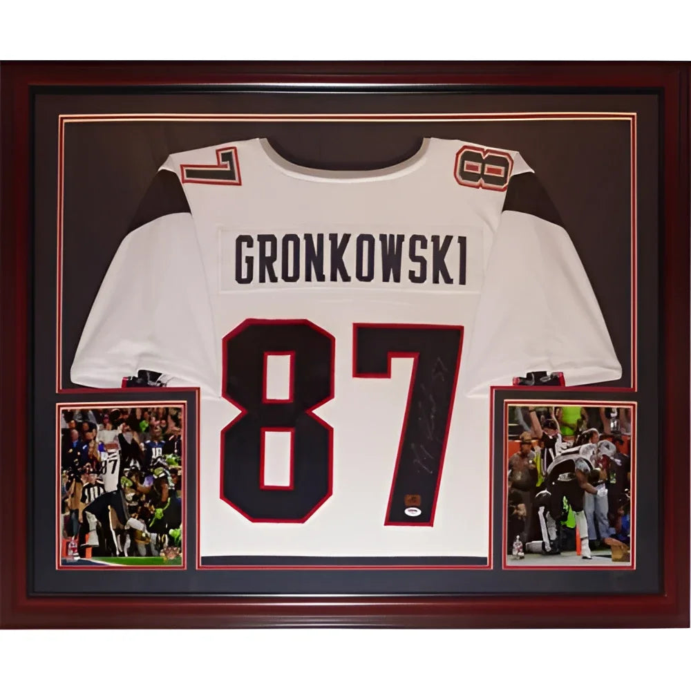 Rob Gronkowski autographed New England Patriots white deluxe framed jersey #87