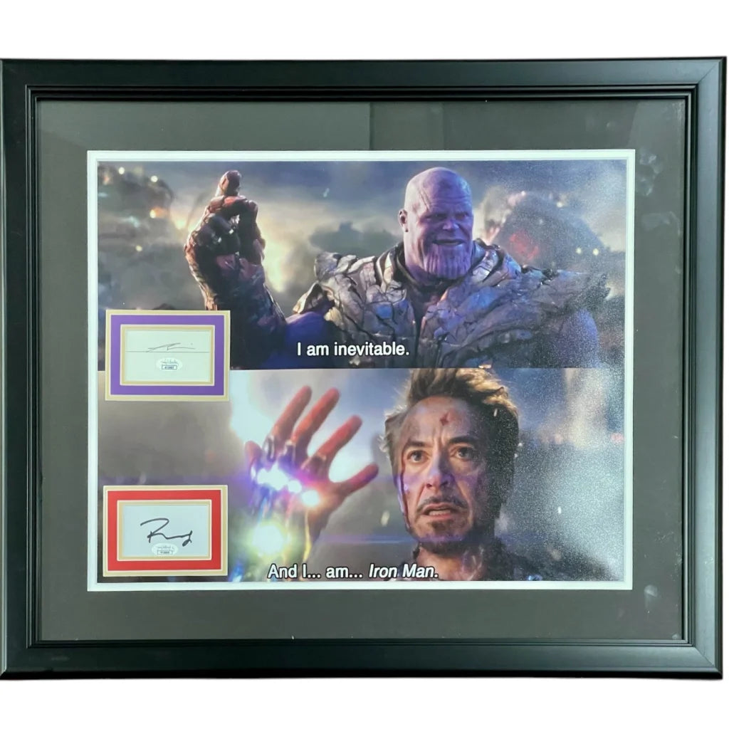 Autographed Avengers Endgame snap deluxe framed photo of Thanos and Iron Man