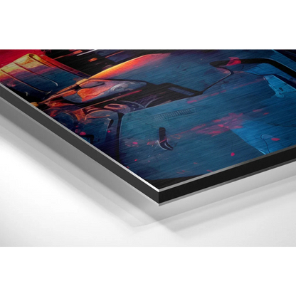 Vibrant cyberpunk art on brushed aluminium dibond print