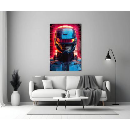 Cyberpunk Robot Helmet Glass Wall Art with Glowing Visor | Modern Wall Art Decor | vintageantiquesgifts.com