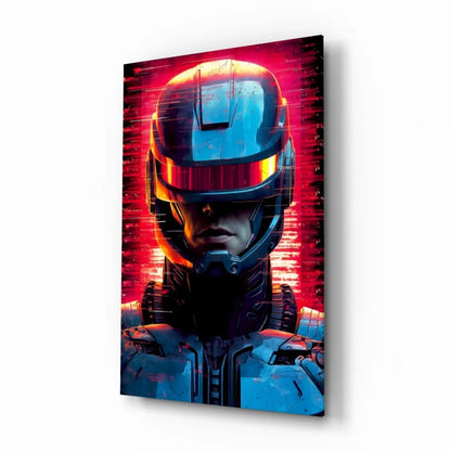 Cyberpunk Robot Helmet Glass Wall Art with Glowing Visor | Insigneart USA | vintageantiquesgifts.com