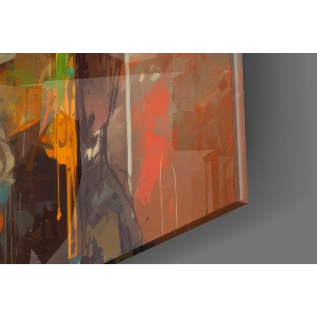 Colorful Robot Splash abstract canvas wall art with bold orange, red, green strokes