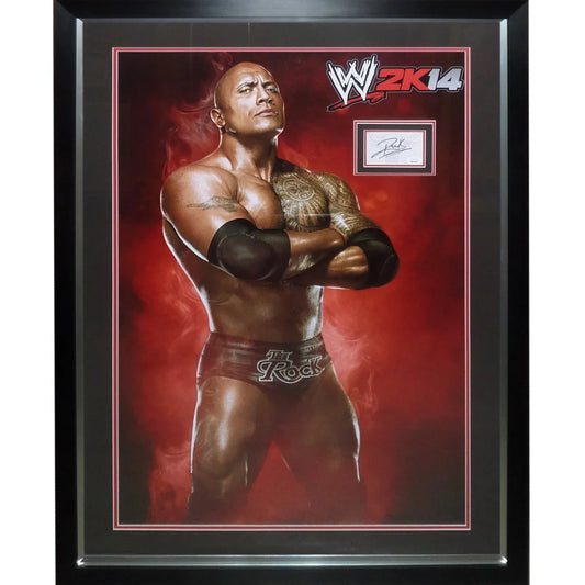 Deluxe framed The Rock WWE 2K14 signed wrestling poster