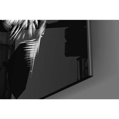 Bold black and white rock on hand gesture glass wall art