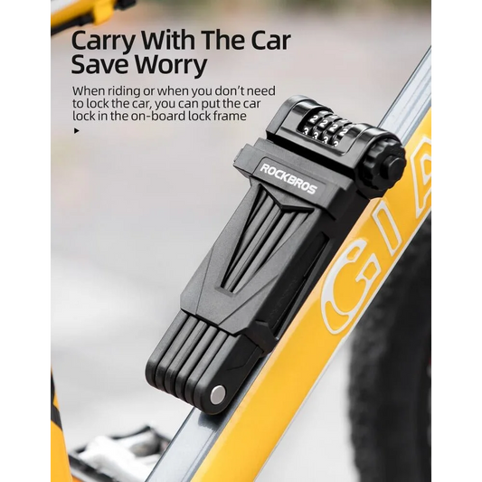 Foldable combo lock attached to a bike frame for security - ROCKBROS Ultra Secure Bike Lock
