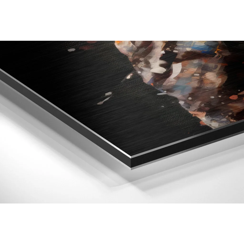 Glass Wall Art Stunning brushed aluminium wall art with abstract boxer design in black, orange, white, blue