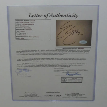 Deluxe framed Rocky movie poster with Sylvester Stallone autograph and JSA letter