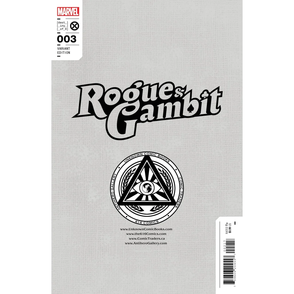 Variant comic book cover for Rogue and Gambit Issue 3 with floating cards art