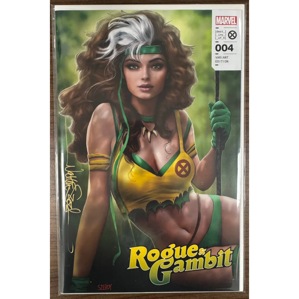 Rogue and Gambit in yellow green X-Men uniforms by Nathan Szerdy bikini collectible