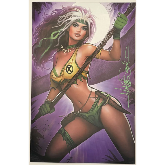 Vibrant Rogue comic art print in savage land jungle outfit by Nathan Szerdy for Unknown Comics Nathan