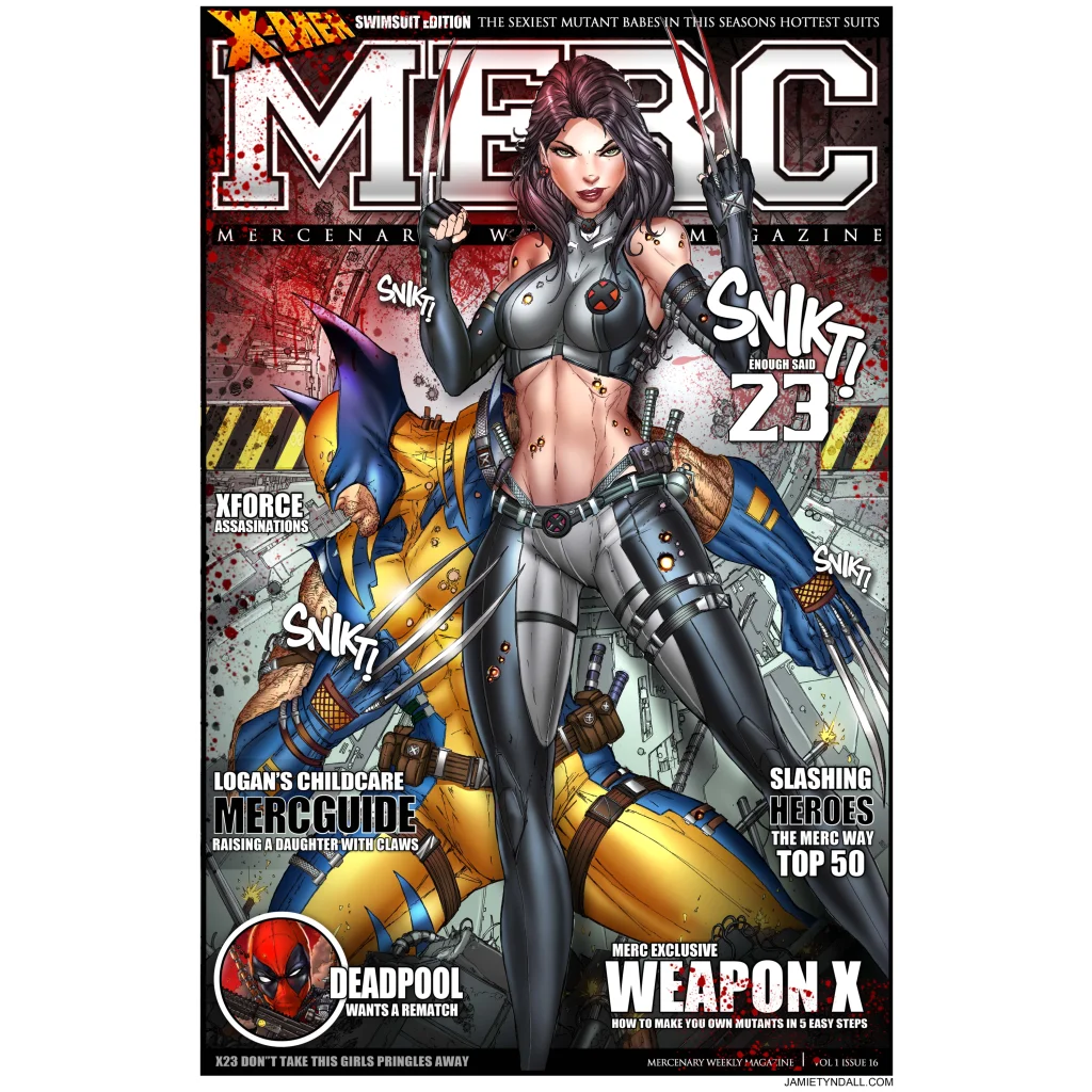 Rogue in black tactical suit on X-Men brushed aluminum print