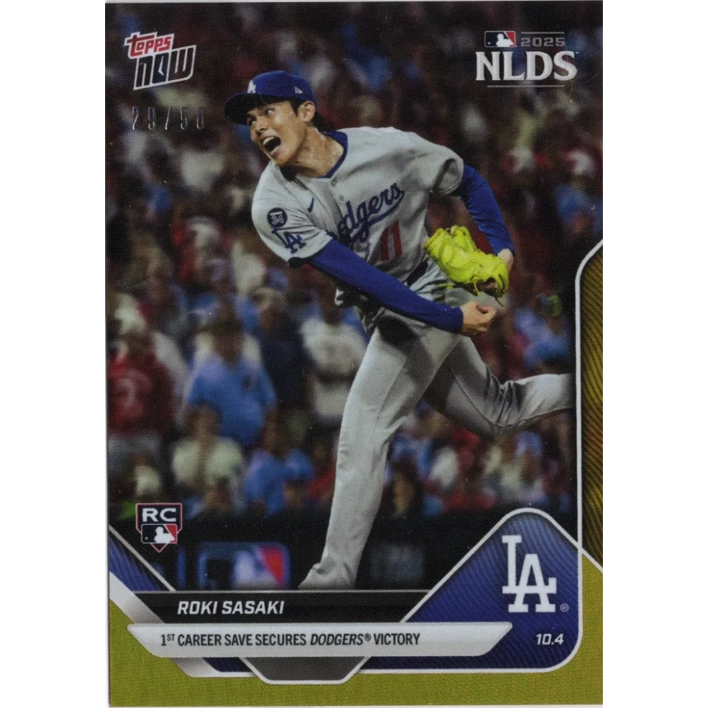 Roki Sasaki 2019 Topps Now RC card #4 1st save Dodgers victory