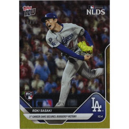 Roki Sasaki 2019 Topps Now RC card #4 1st save Dodgers victory