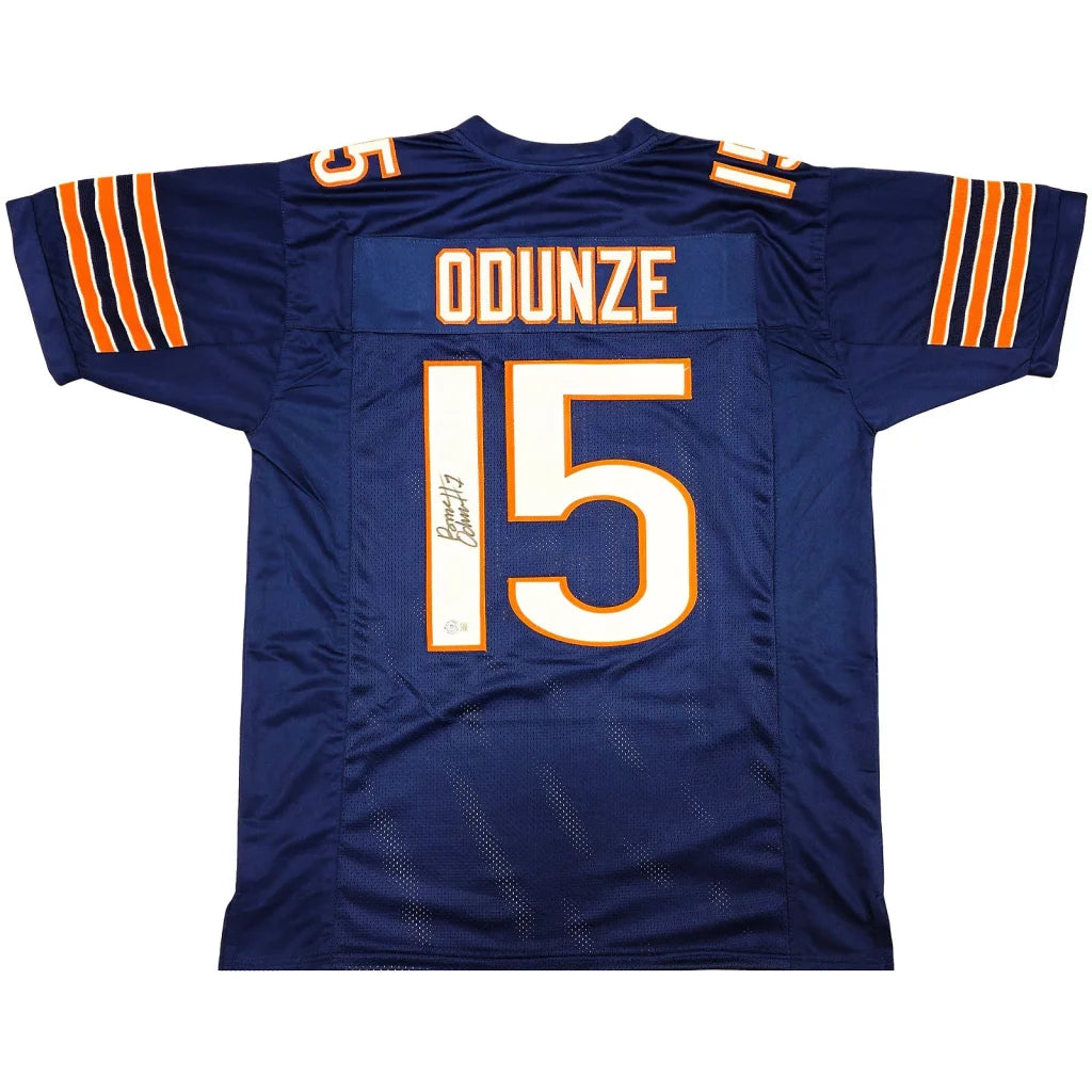 Rome Odunze autographed Chicago Bears navy blue jersey with Odunze gold name on 15