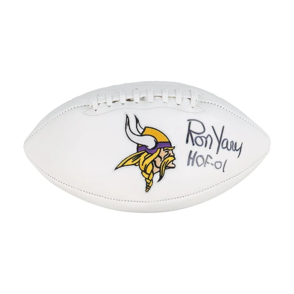 Ron Yary signed Vikings logo football with JSA certification and signature detail