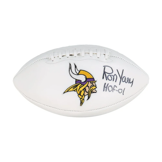 Ron Yary signed Vikings logo football with JSA certification and signature detail