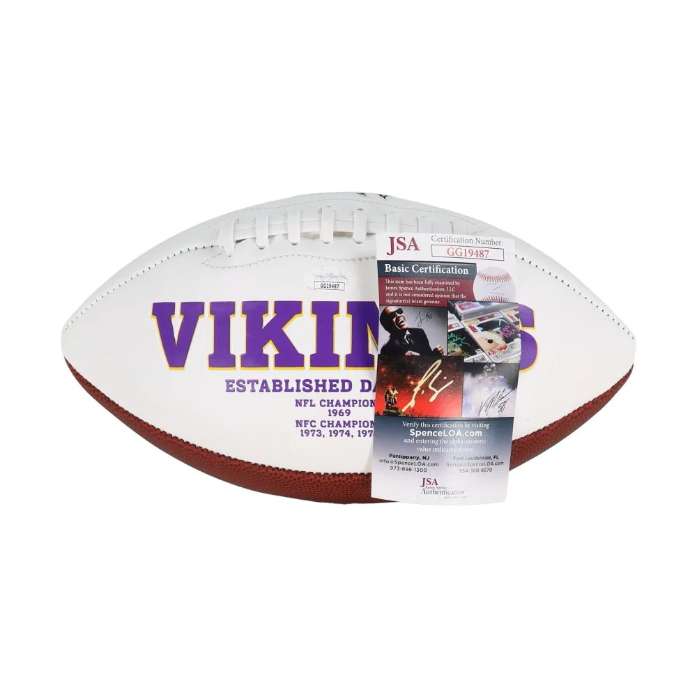 Ron Yary signed Vikings logo football with JSA certification and white brown design