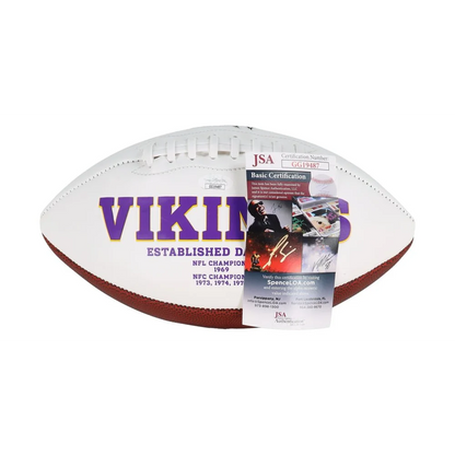 Ron Yary signed Vikings logo football with JSA certification and white brown design