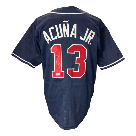 Ronald Acuna Jr. Atlanta Braves navy custom jersey back, Acuna Jr. #13