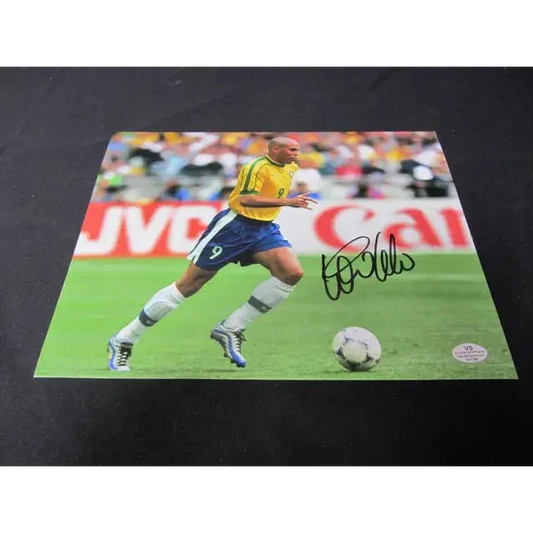 Autographed Ronald Nazario Brazil team photo in yellow and blue uniform for sale