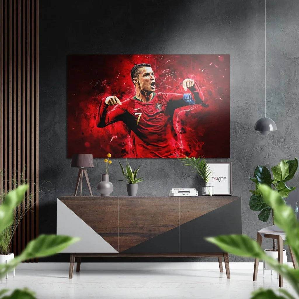 Cristiano Ronaldo Portugal Brushed Aluminium Dibond Wall Art | Insigneart USA | vintageantiquesgifts.com
