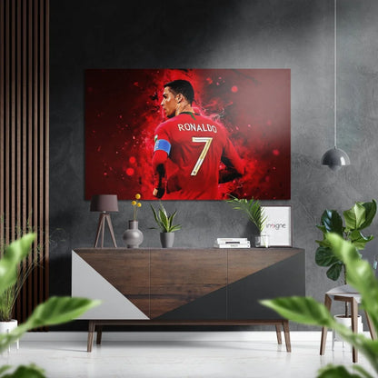 Cristiano Ronaldo in Portugal jersey on brushed aluminium dibond