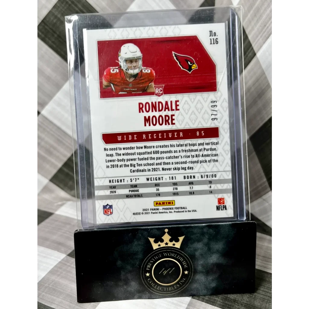 Rondale Moore 2021 Panini Phoenix card in acrylic holder from Prestige Worldwide Collectibles