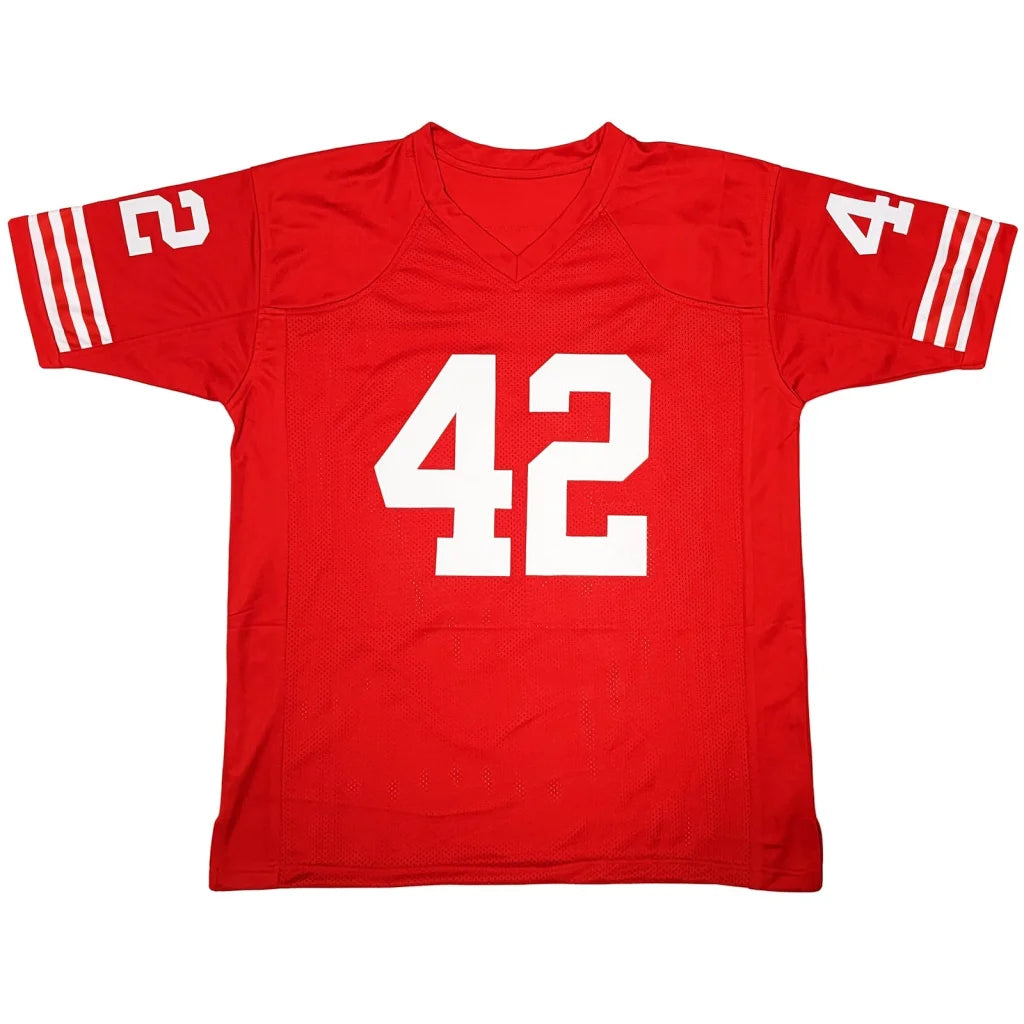 Ronnie Lott signed San Francisco custom jersey #42 red with white stripes