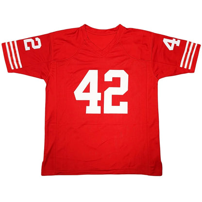 Ronnie Lott signed San Francisco custom jersey #42 red with white stripes
