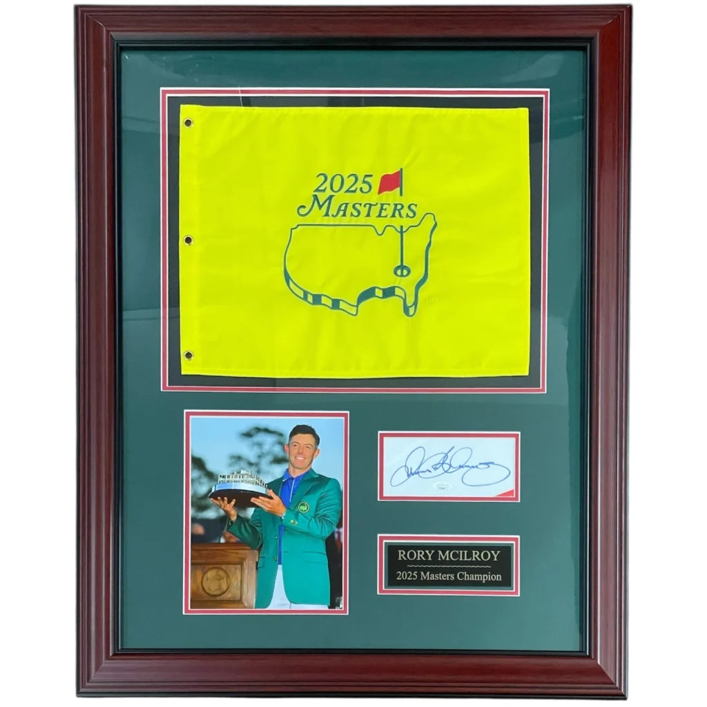 Rory McIlroy autographed 2025 Masters Champion Deluxe framed pin flag