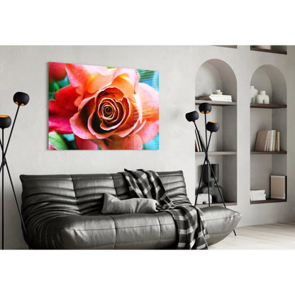 Stunning Orange Rose Canvas Wall Art on Bright Blue | Contemporary Home Wall Art | vintageantiquesgifts.com