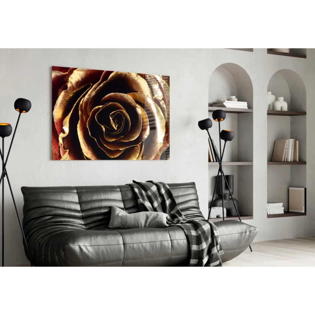 Stunning Golden Rose Canvas Wall Art with Metallic Shine | Contemporary Home Wall Art | vintageantiquesgifts.com