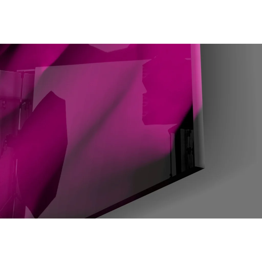 Vibrant magenta glass wall art with abstract geometric shapes