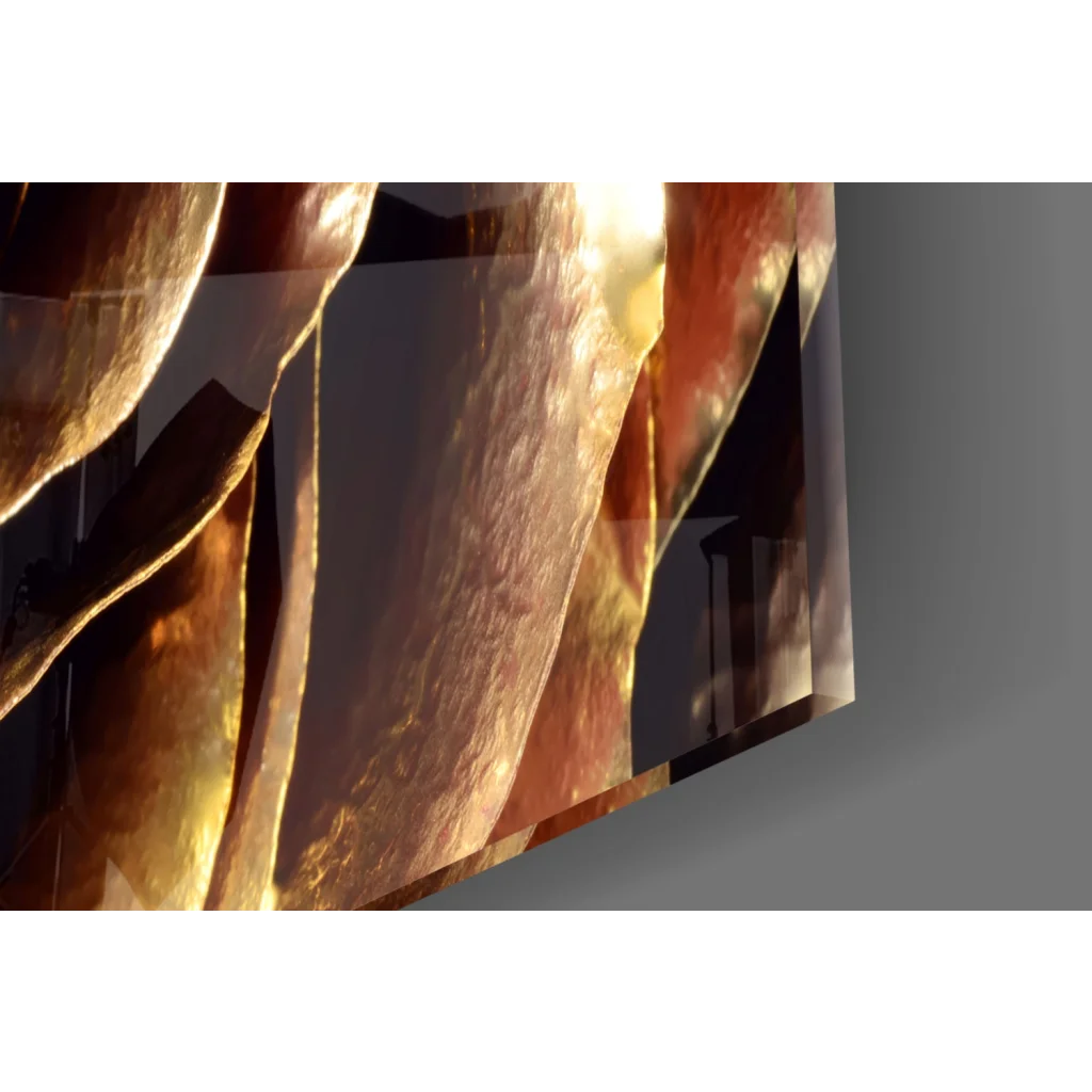 Stunning golden rose wall art with metallic shine and flowing forms