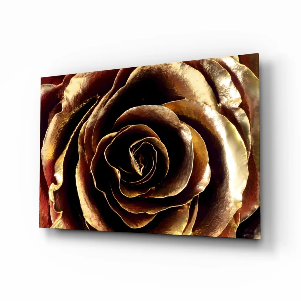 Stunning Golden Rose Canvas Wall Art with Metallic Shine | Insigneart USA | vintageantiquesgifts.com