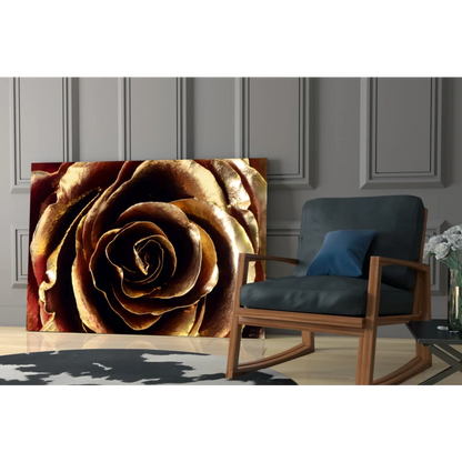 Stunning golden rose canvas wall art with metallic shine