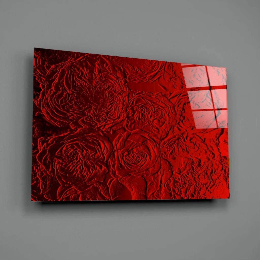 Stunning red rose glass wall art with textured 3D glossy finish