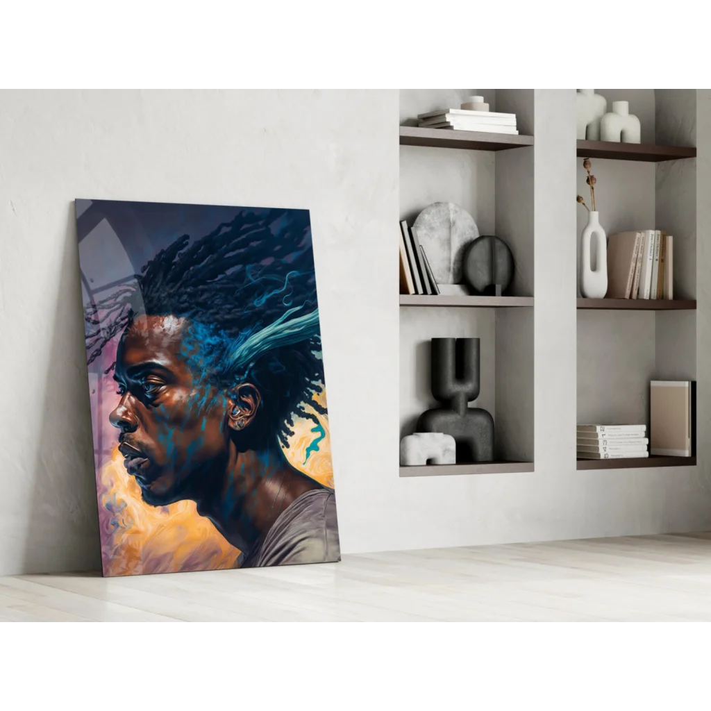 Vibrant Electric Blue Dreadlocks man portrait canvas wall art