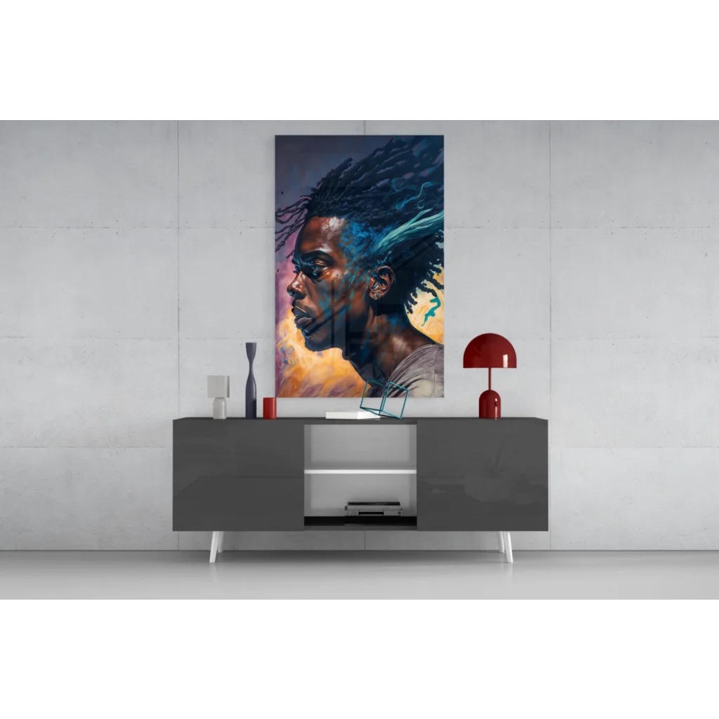 Vibrant Electric Blue Dreadlocks Portrait wall art canvas of black man