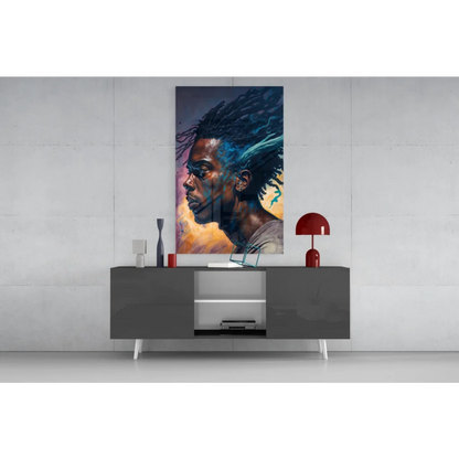 Vibrant Electric Blue Dreadlocks Portrait wall art canvas of black man