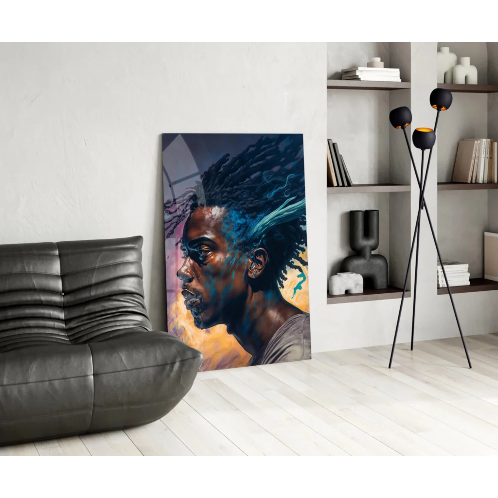 Vibrant Electric Blue Dreadlocks Portrait wall art canvas of black man
