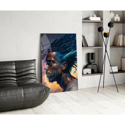 Vibrant Electric Blue Dreadlocks Portrait wall art canvas of black man