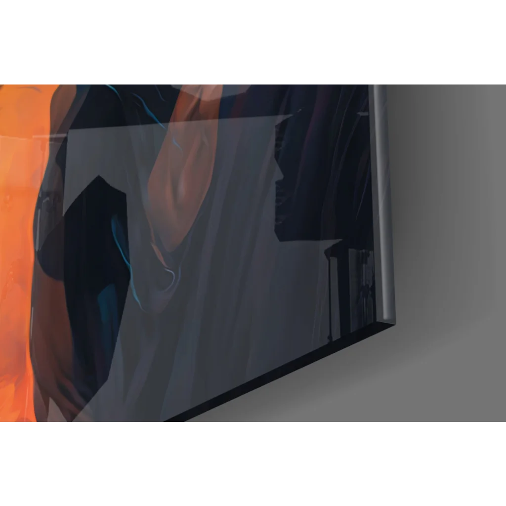 Stunning dreadlocks portrait glass wall art in bold sunset grays and oranges