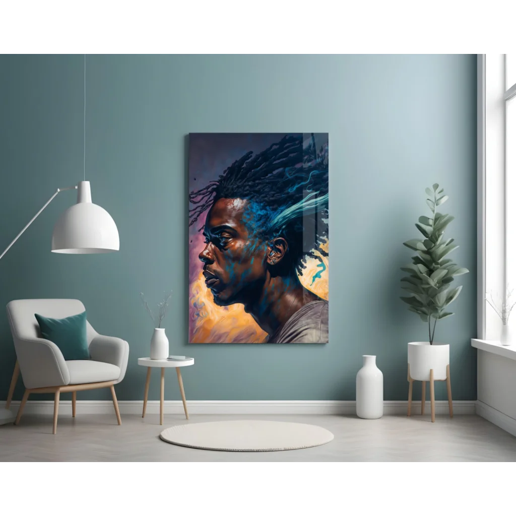 Electric Blue Dreadlocks Portrait Wall Art Canvas | Contemporary Home Wall Art | vintageantiquesgifts.com