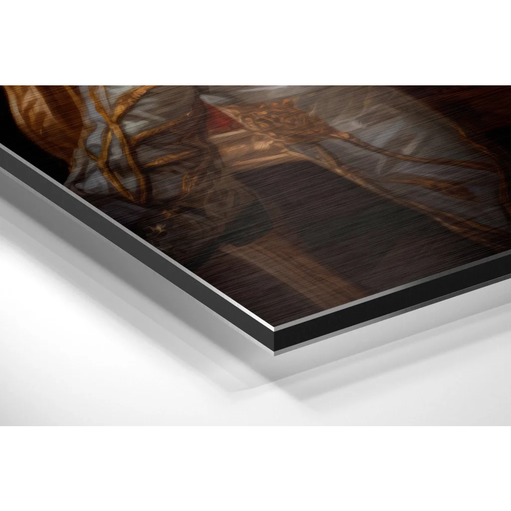 Dark wood-framed Royal Michael Jackson brushed aluminium dibond art