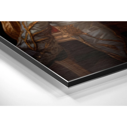 Dark wood-framed Royal Michael Jackson brushed aluminium dibond art
