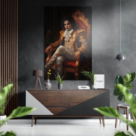 Regal Michael Jackson portrait on brushed aluminium dibond throne
