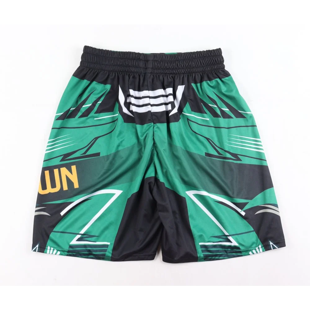 Green black and white athletic shorts with elastic waistband from Rude Boy Brown signed collection