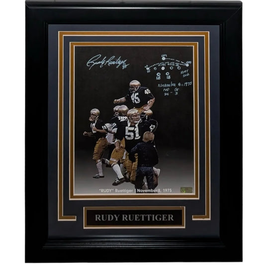 Rudy Ruettiger autographed Notre Dame 8x10 photo in deluxe black frame