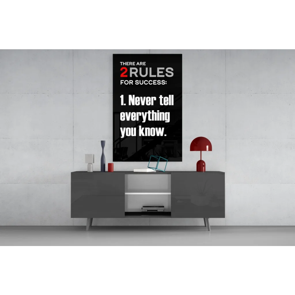 Black 2 Rules for Success motivational glass wall art poster